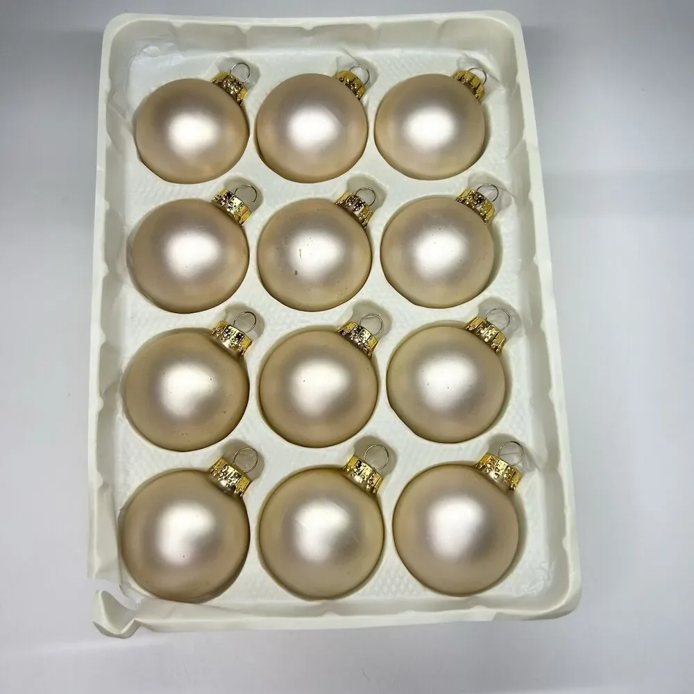 VTG 12ct Sparkling Creations Gold Cream Glass Small Christmas Ornaments 1.75”